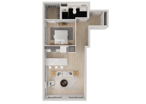 Floor plan for 1 bed, 1 bath, 794 sqft